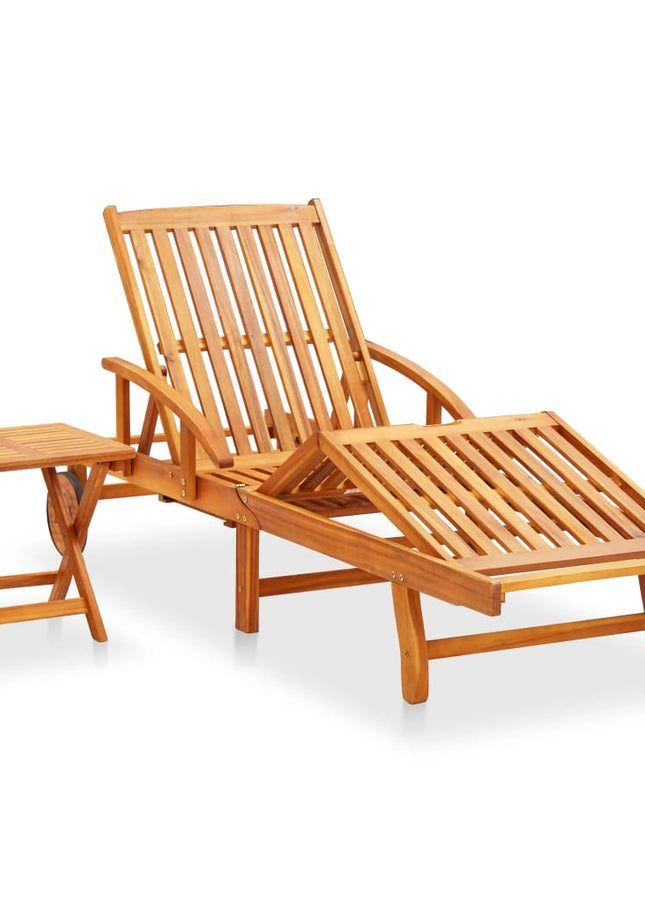 vidaXL Patio Sun Lounger with Table and Cushion Solid Acacia Wood-1