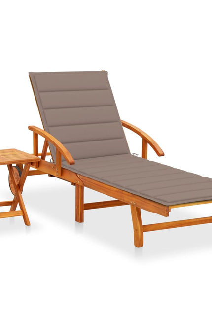 vidaXL Patio Sun Lounger with Table and Cushion Solid Acacia Wood-0