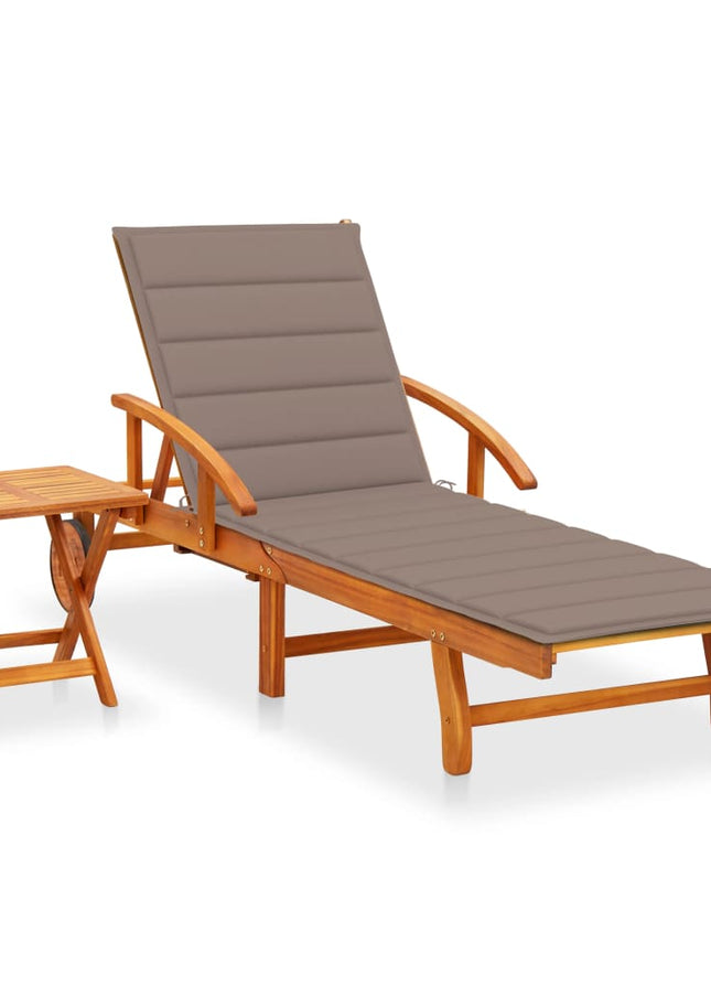 vidaXL Patio Sun Lounger with Table and Cushion Solid Acacia Wood-0