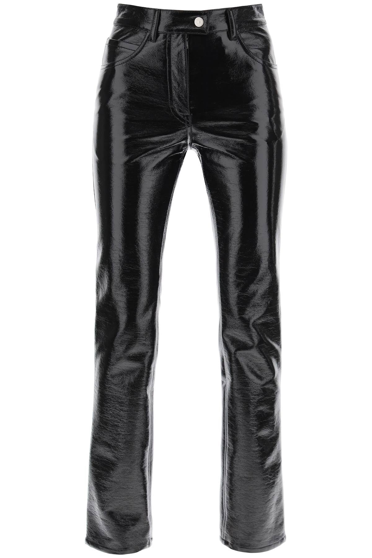 vinyl-effect coated cotton pants - Black