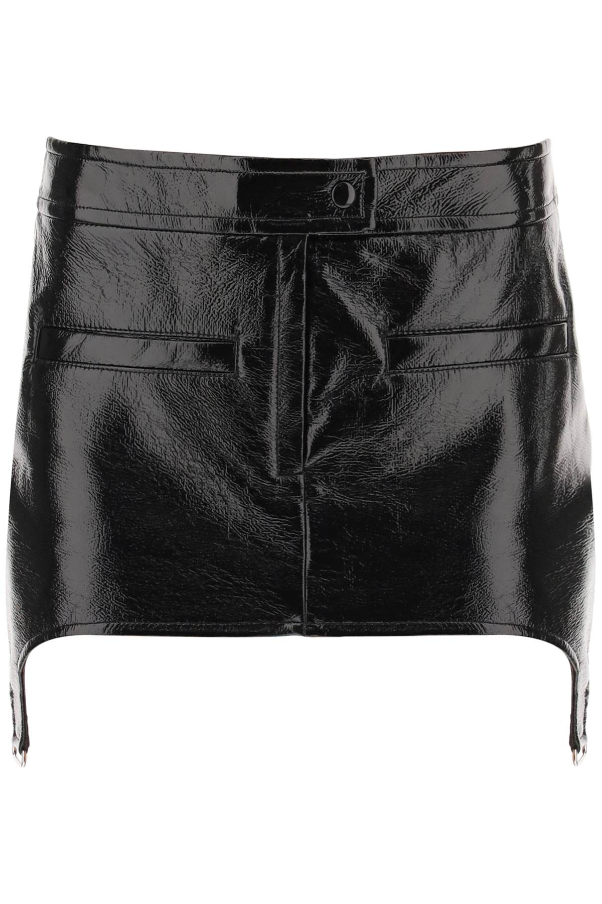 vinyl effect mini skirt with suspenders - Black