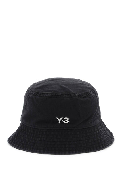 washed twill bucket hat with - Black