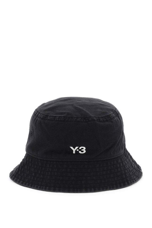 washed twill bucket hat with - Black