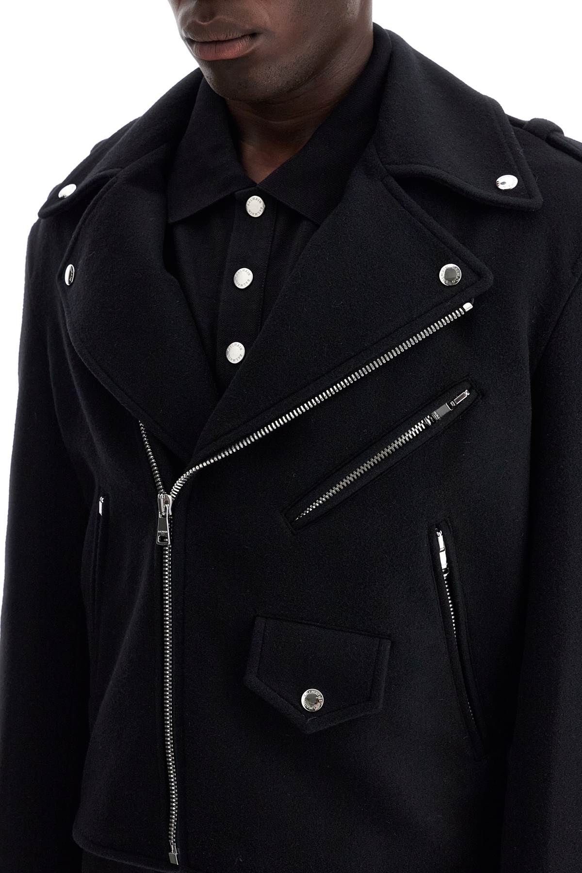 wool felt biker jacket in - Black