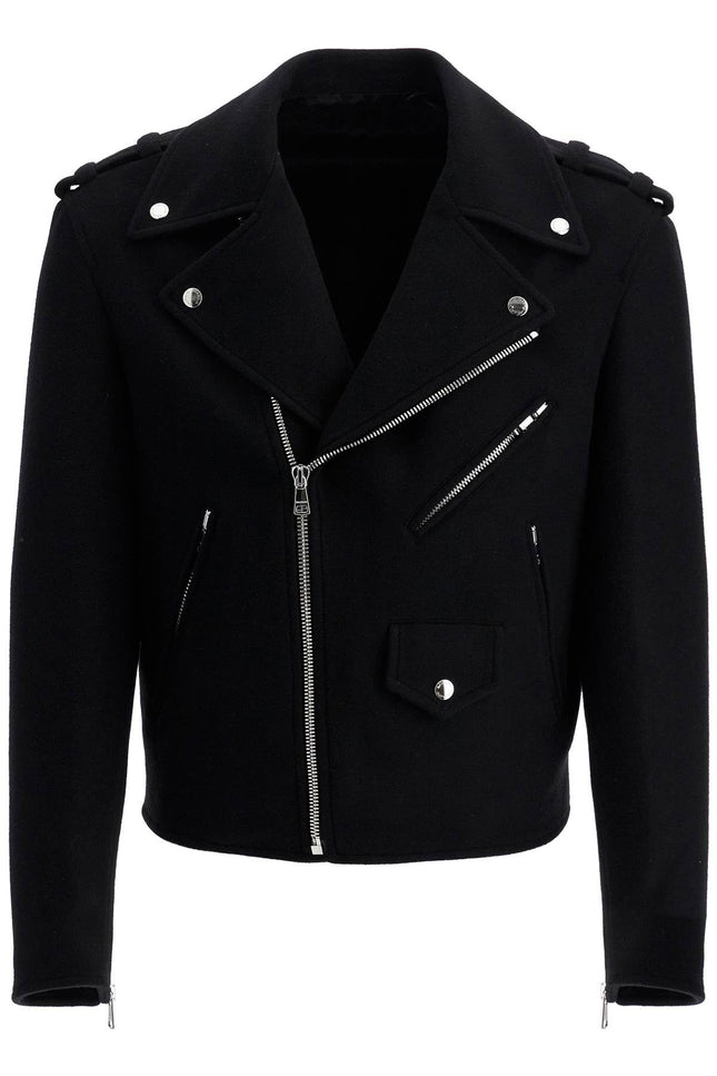 wool felt biker jacket in - Black