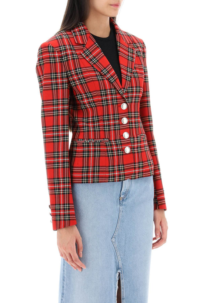 Wool Single-Breasted Jacket With Tartan Motif