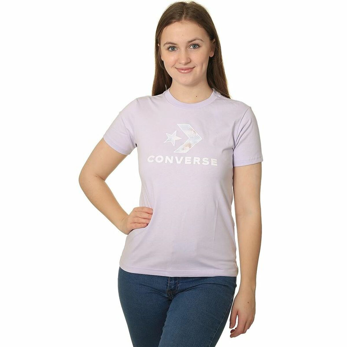 Women’S Short Sleeve T-Shirt Converse Seasonal Star Chevron Lavendar-Sports | Fitness > Sports material and equipment > Sports t-shirts-Converse-Urbanheer