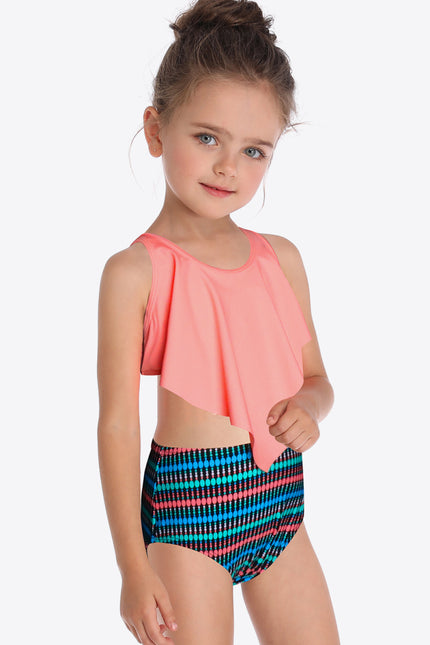 Tie Back Double-Strap Two-Piece Swim Set-UHX-Burnt Coral-4T-Urbanheer