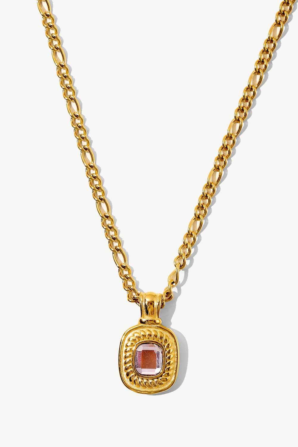 18K Gold Plated Inlaid Rhinestone Pendant Necklace-UHX-Pink-One Size-Urbanheer