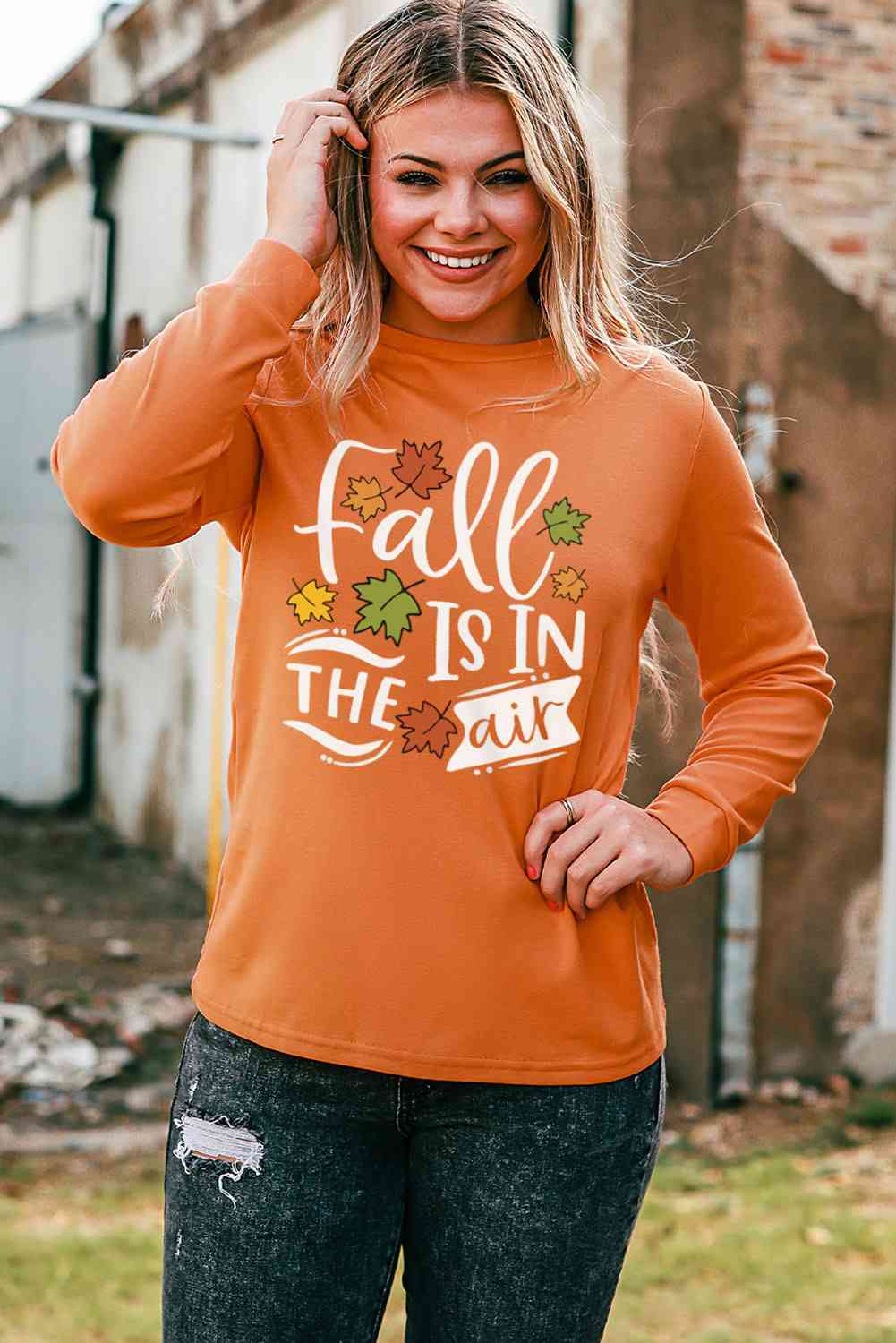 Round Neck Long Sleeve Fall Is In The Air Graphic Sweatshirt-UHX-Urbanheer