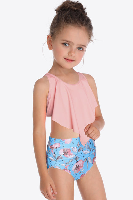 Tie Back Double-Strap Two-Piece Swim Set-UHX-Blush Pink-4T-Urbanheer