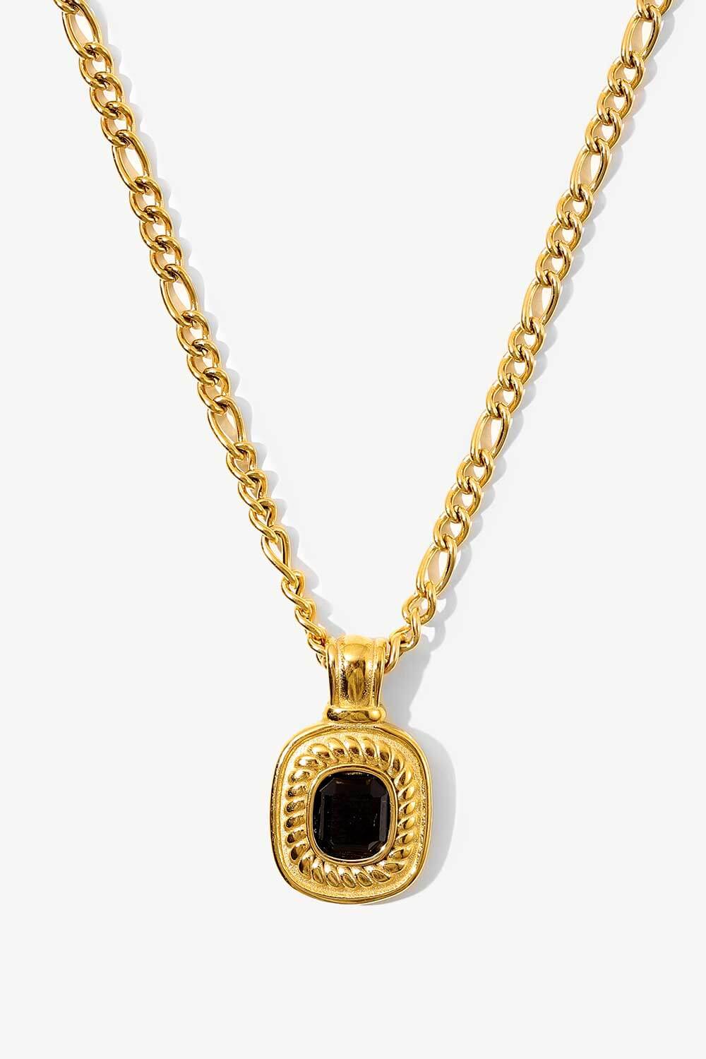 18K Gold Plated Inlaid Rhinestone Pendant Necklace-UHX-Black-One Size-Urbanheer