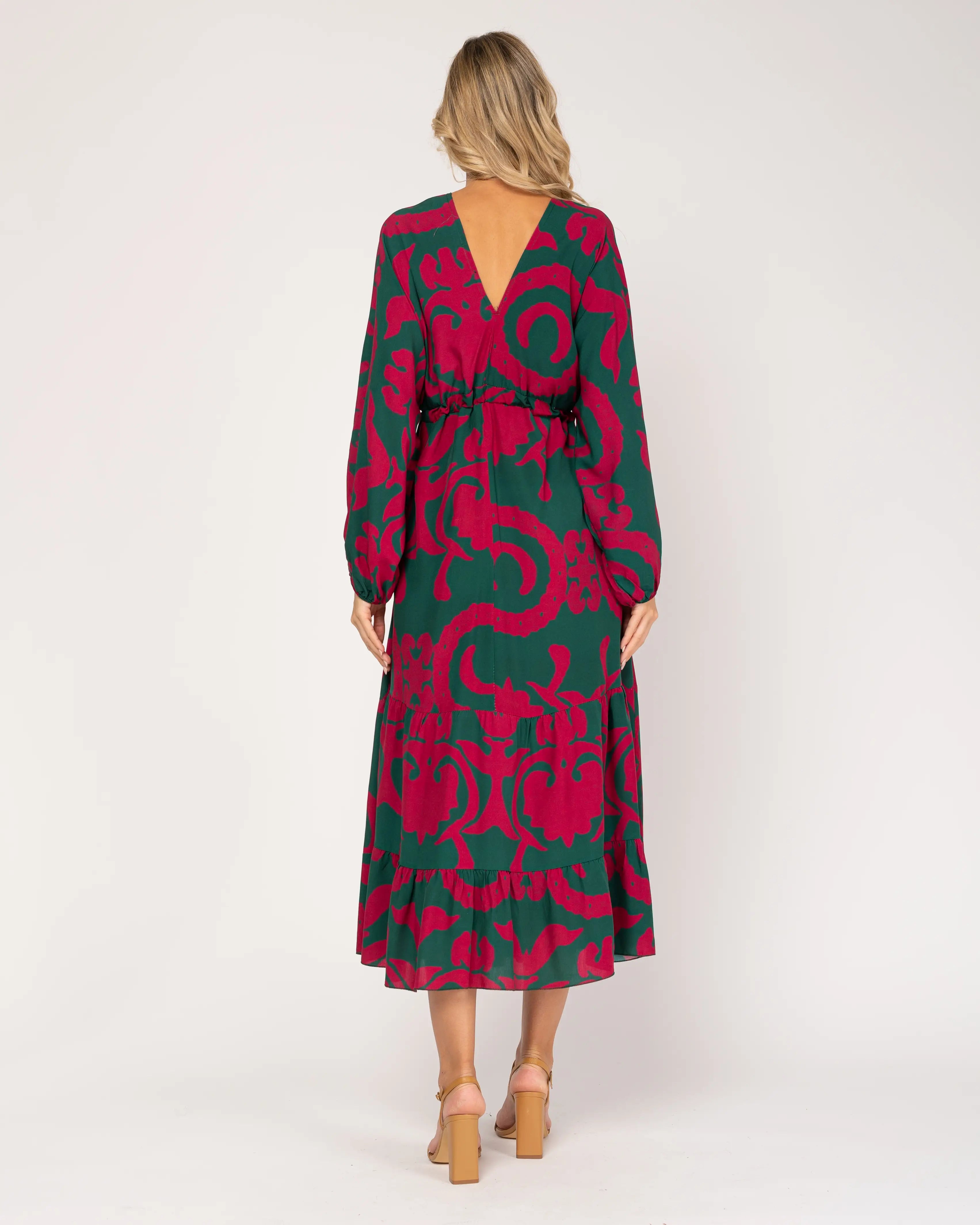 Printed Maxi Dress With V-Neck.-Tantra-Urbanheer