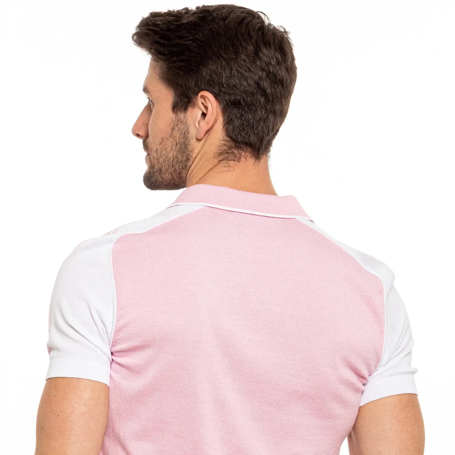 Knit Polo W/ Shoulder Design - Pink-Clothing - Men-Eight X-Urbanheer