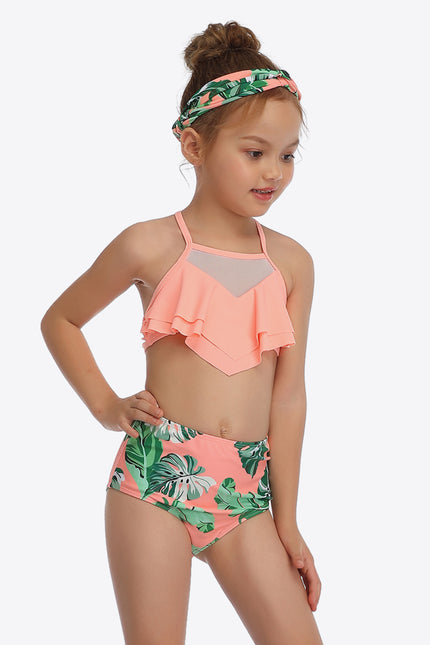 Botanical Print Ruffled Two-Piece Swim Set-UHX-Urbanheer