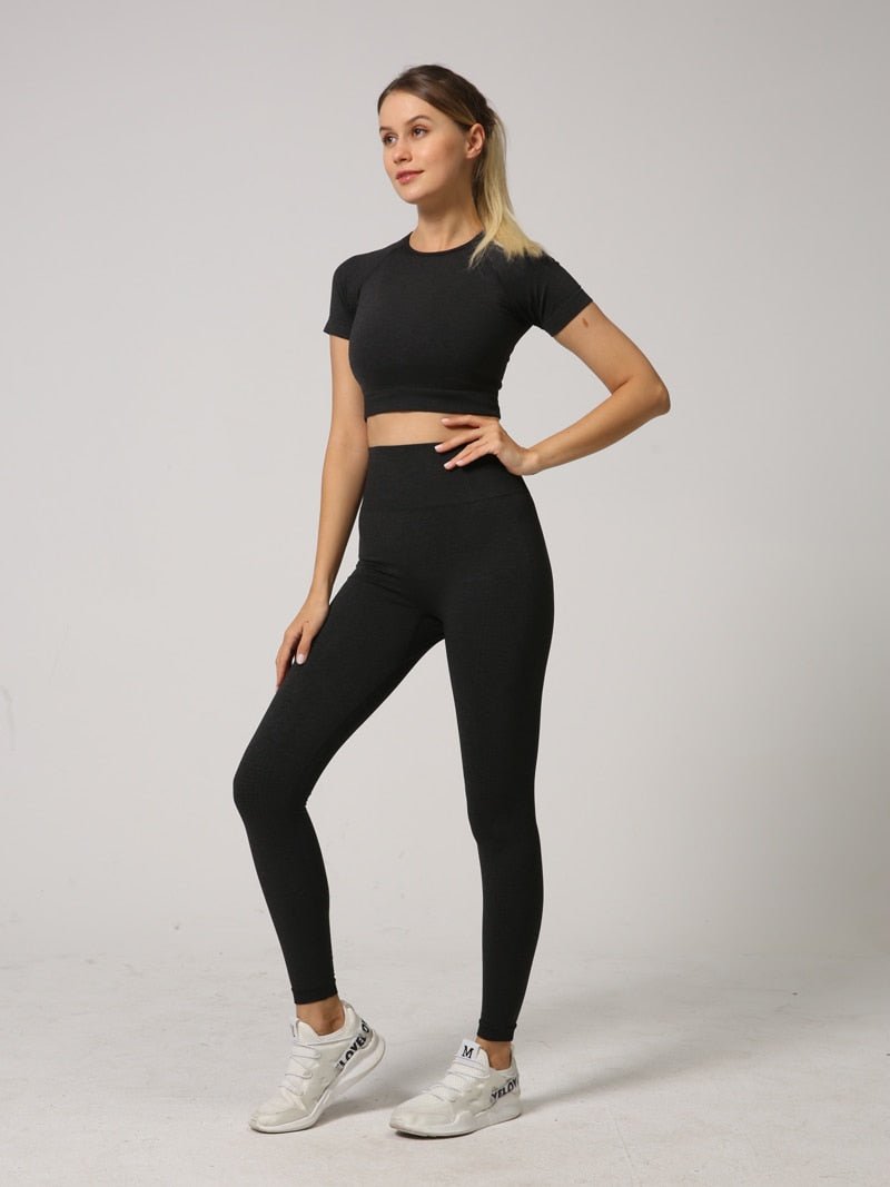 Women Leggings Yoga Suit Pants Crop Top 2Pcs Set Sports Gym Seamless Slim  Outfit