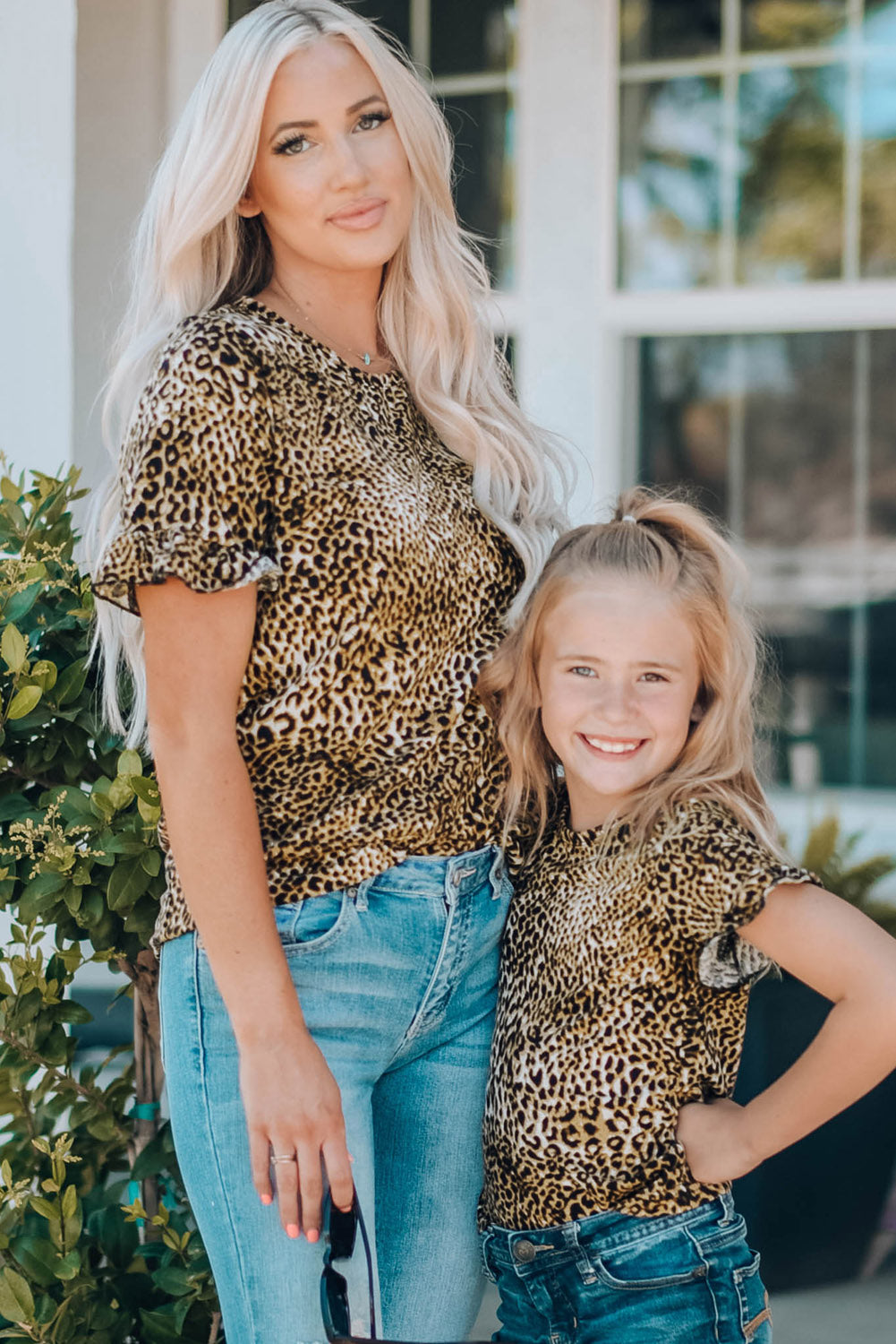 Women Leopard Short Flounce Sleeve Tee-UHX-Urbanheer