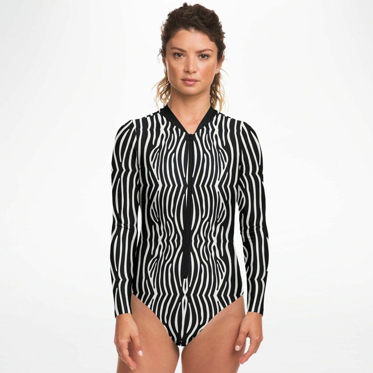 Graphic Zebra Long Sleeve Bodysuit-Subliminator-Urbanheer