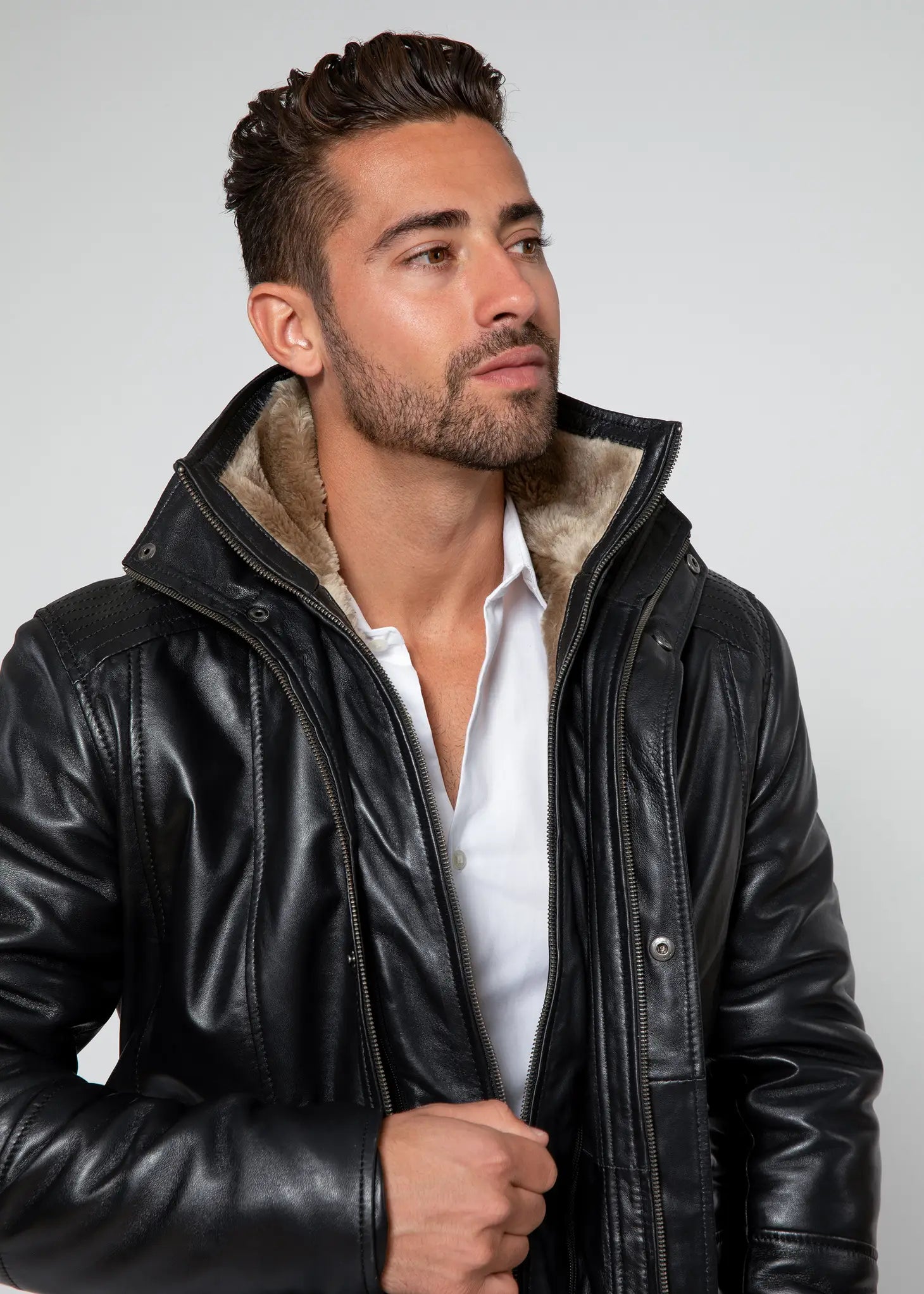 Men'S Tiberius Premium Lambskin Leather Coat With Fur-Clothing - Men-Fadcloset-Urbanheer