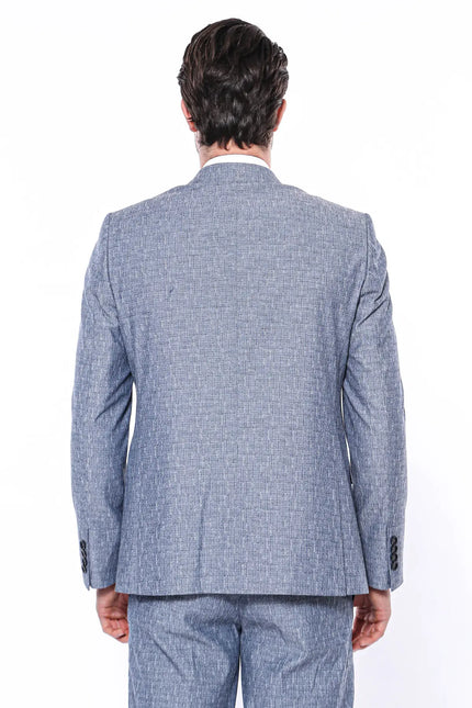 Linen Touch Blue Vested Suit-Clothing-Wessi-Urbanheer