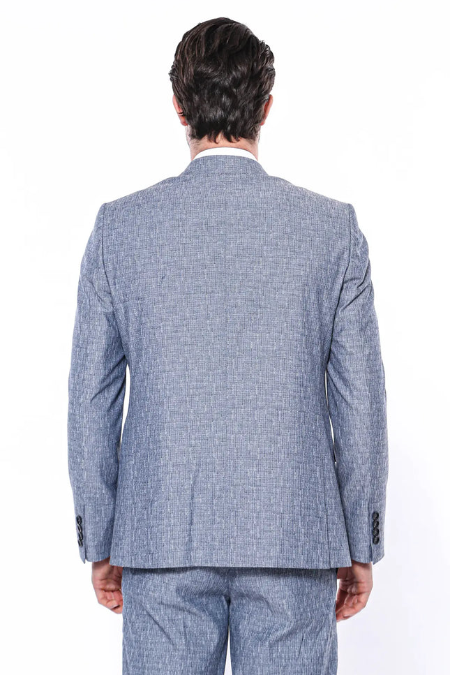 Linen Touch Blue Vested Suit-Clothing-Wessi-Urbanheer