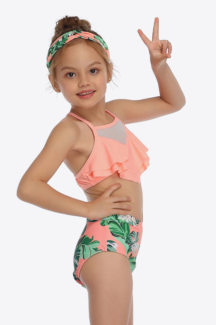 Botanical Print Ruffled Two-Piece Swim Set-UHX-Urbanheer