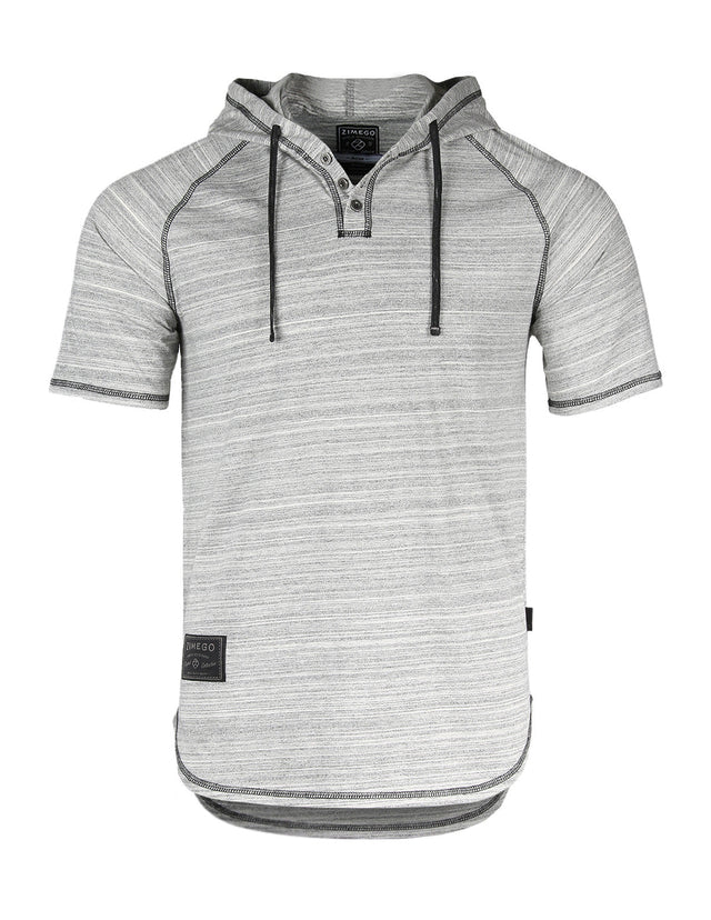 Zimego Men's Short Sleeve Raglan Henley Hoodie Round Bottom Semi Longline T-Shirt Small / D Grey / Navy