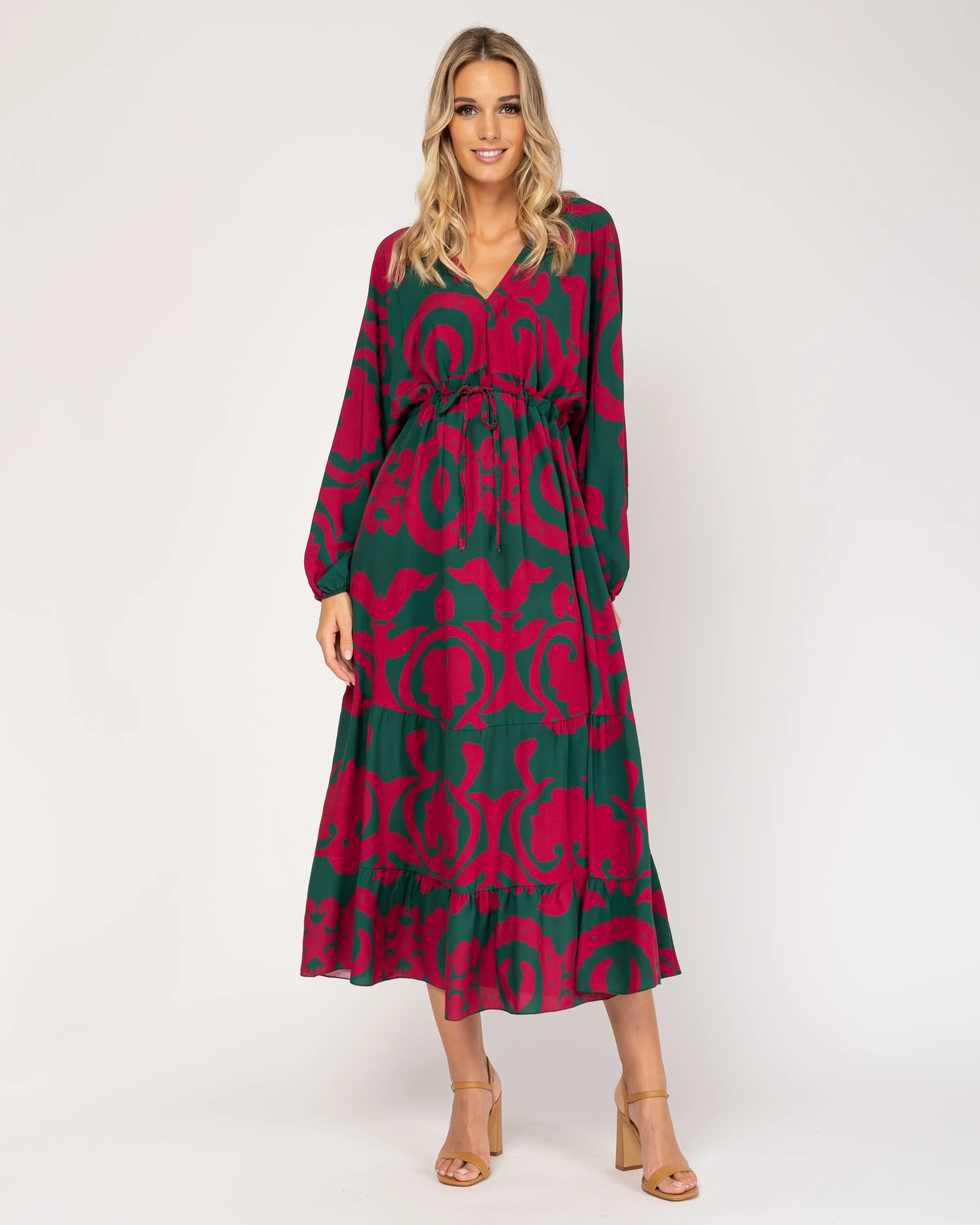 Printed Maxi Dress With V-Neck.-Tantra-S-Urbanheer