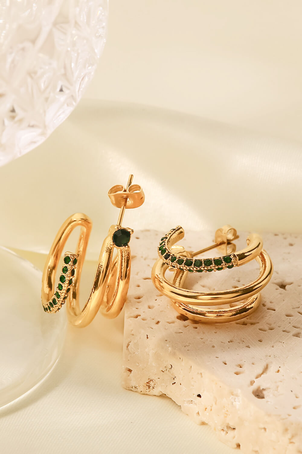 18K Gold Plated Cubic Zirconia Wrap C-Hoop Earrings-UHX-Gold/Green-One Size-Urbanheer