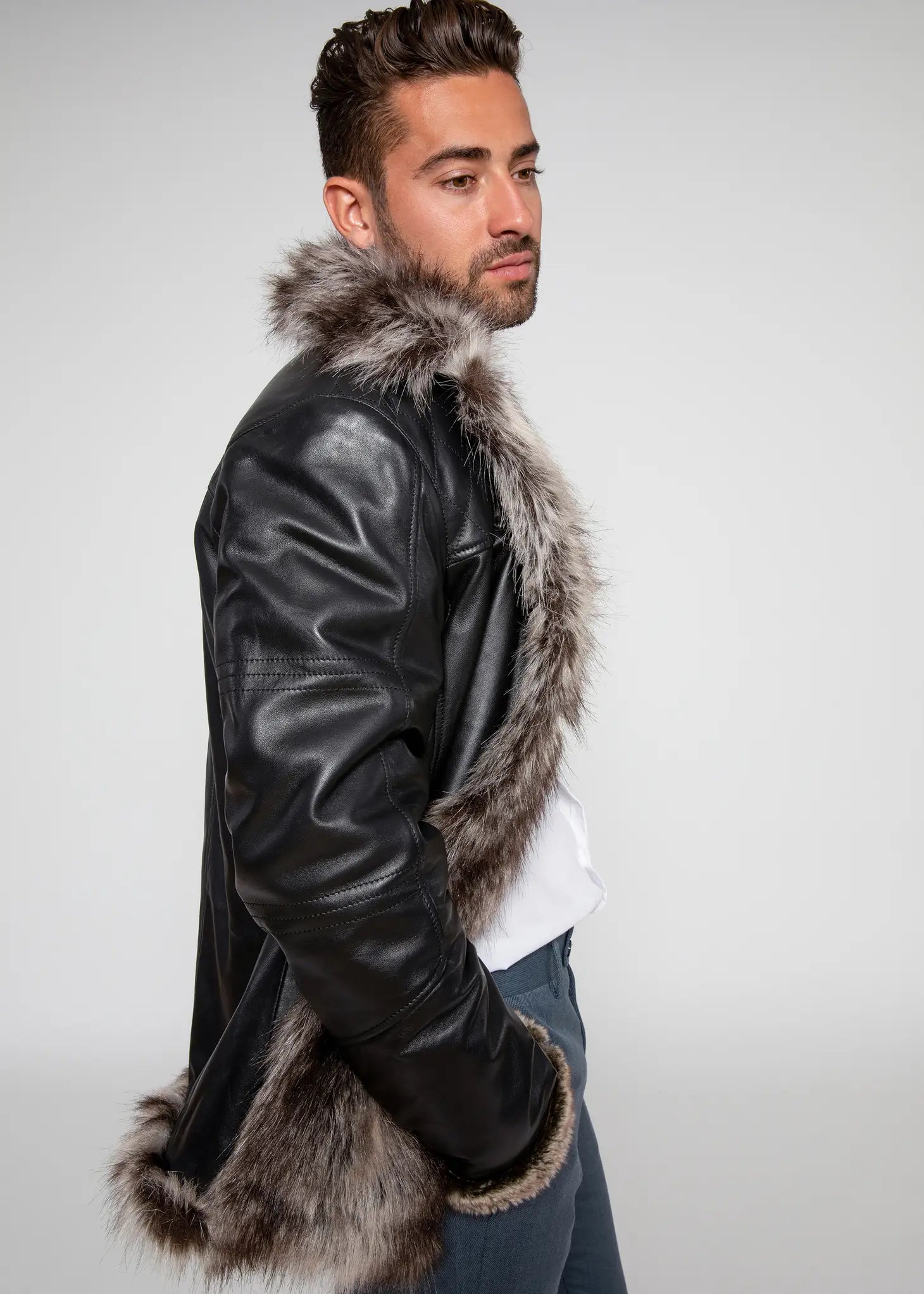 Men'S Jayden Shearling Faux Fur Leather Jacket-Clothing - Men-Fadcloset-XS-Urbanheer