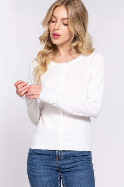 Active Basic Ribbed Trim Button Up Cardigan-UHX-OFFWHITE-S-Urbanheer