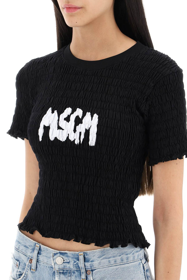 Msgm smocked t-shirt with logo print-MSGM-XS-Urbanheer