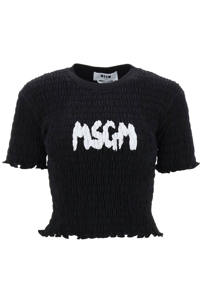 Msgm smocked t-shirt with logo print-MSGM-XS-Urbanheer