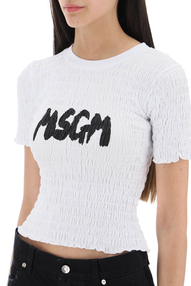 Msgm smocked t-shirt with logo print-MSGM-XS-Urbanheer