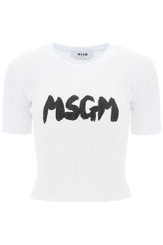 Msgm smocked t-shirt with logo print-MSGM-XS-Urbanheer