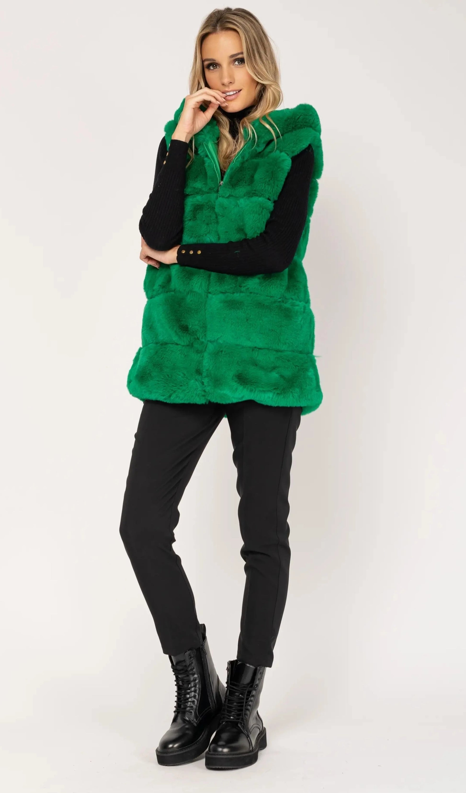 New Fur Vest Coat - Green-Tantra-Urbanheer