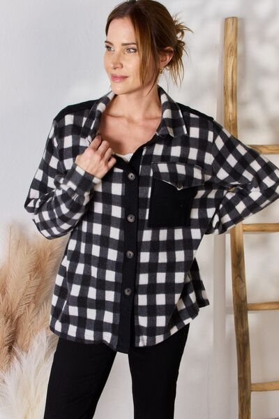 Hailey & Co Full Size Plaid Button Up Jacket-UHX-Black-S-Urbanheer