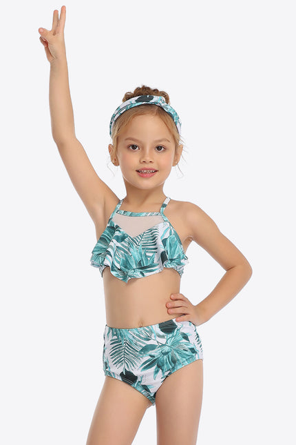 Botanical Print Ruffled Two-Piece Swim Set-UHX-Urbanheer