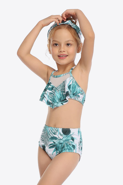 Botanical Print Ruffled Two-Piece Swim Set-UHX-Pastel Blue-4T-Urbanheer