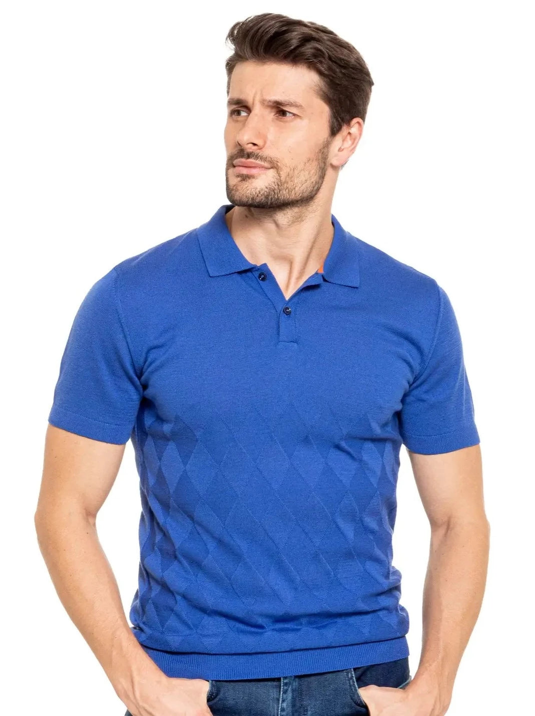 Argyle Knit Polo - Blue-Clothing - Men-Eight X-Urbanheer