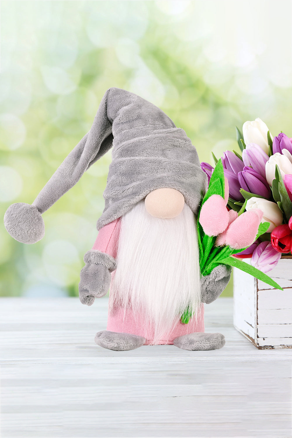 Standing Cute Plush Gnome With Tulip-UHX-Gray Hat-One Size-Urbanheer