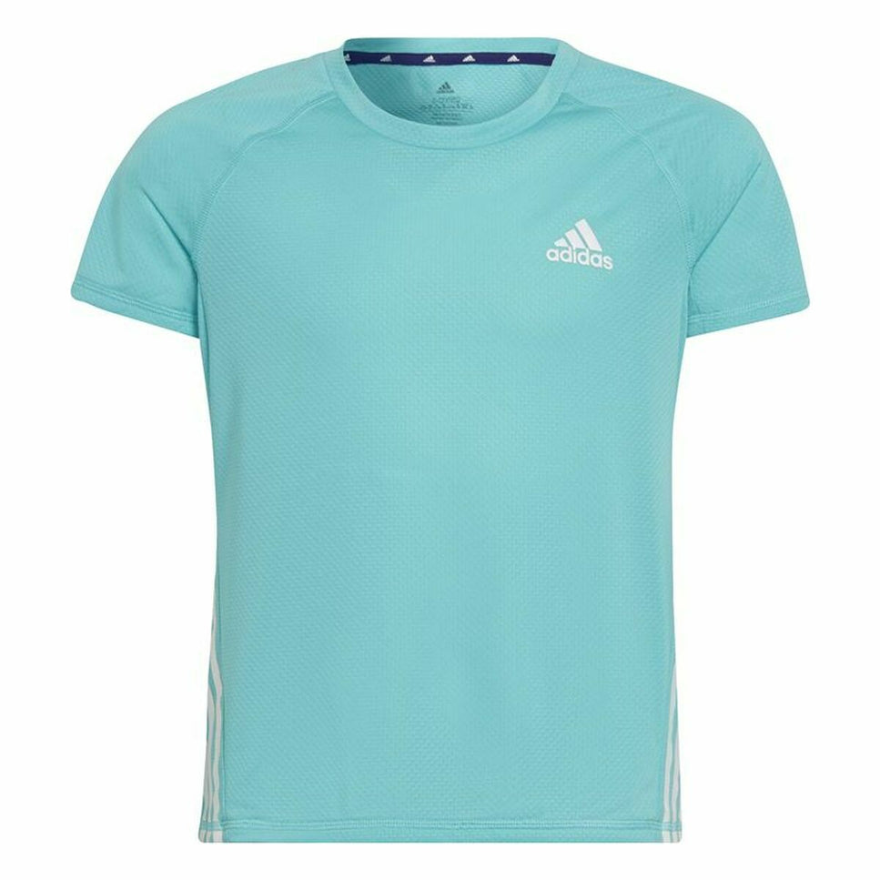 Child's Short Sleeve T-Shirt Adidas Aeroready Three Stripes Aquamarine-Adidas-Urbanheer