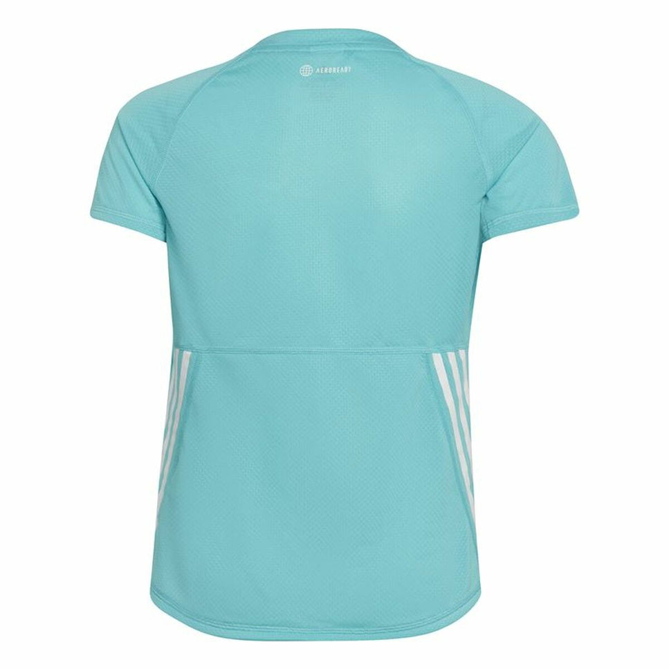 Child's Short Sleeve T-Shirt Adidas Aeroready Three Stripes Aquamarine-Adidas-Urbanheer