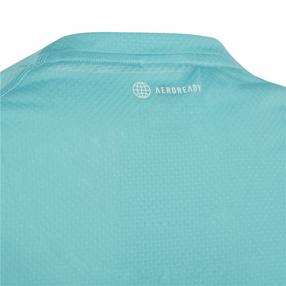 Child's Short Sleeve T-Shirt Adidas Aeroready Three Stripes Aquamarine-Adidas-Urbanheer