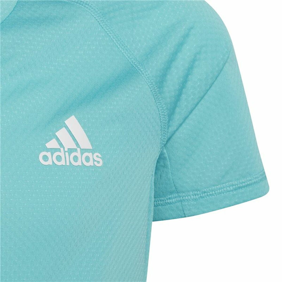 Child's Short Sleeve T-Shirt Adidas Aeroready Three Stripes Aquamarine-Adidas-Urbanheer