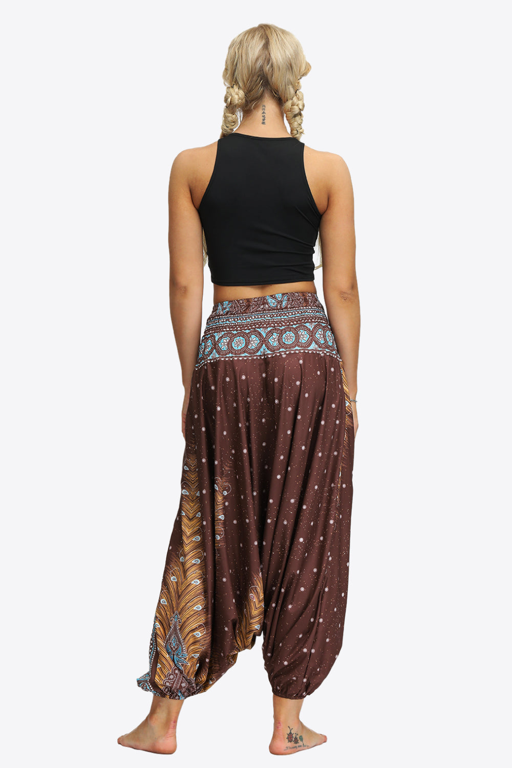 Printed Smocked Waist Harem Pants-UHX-Urbanheer