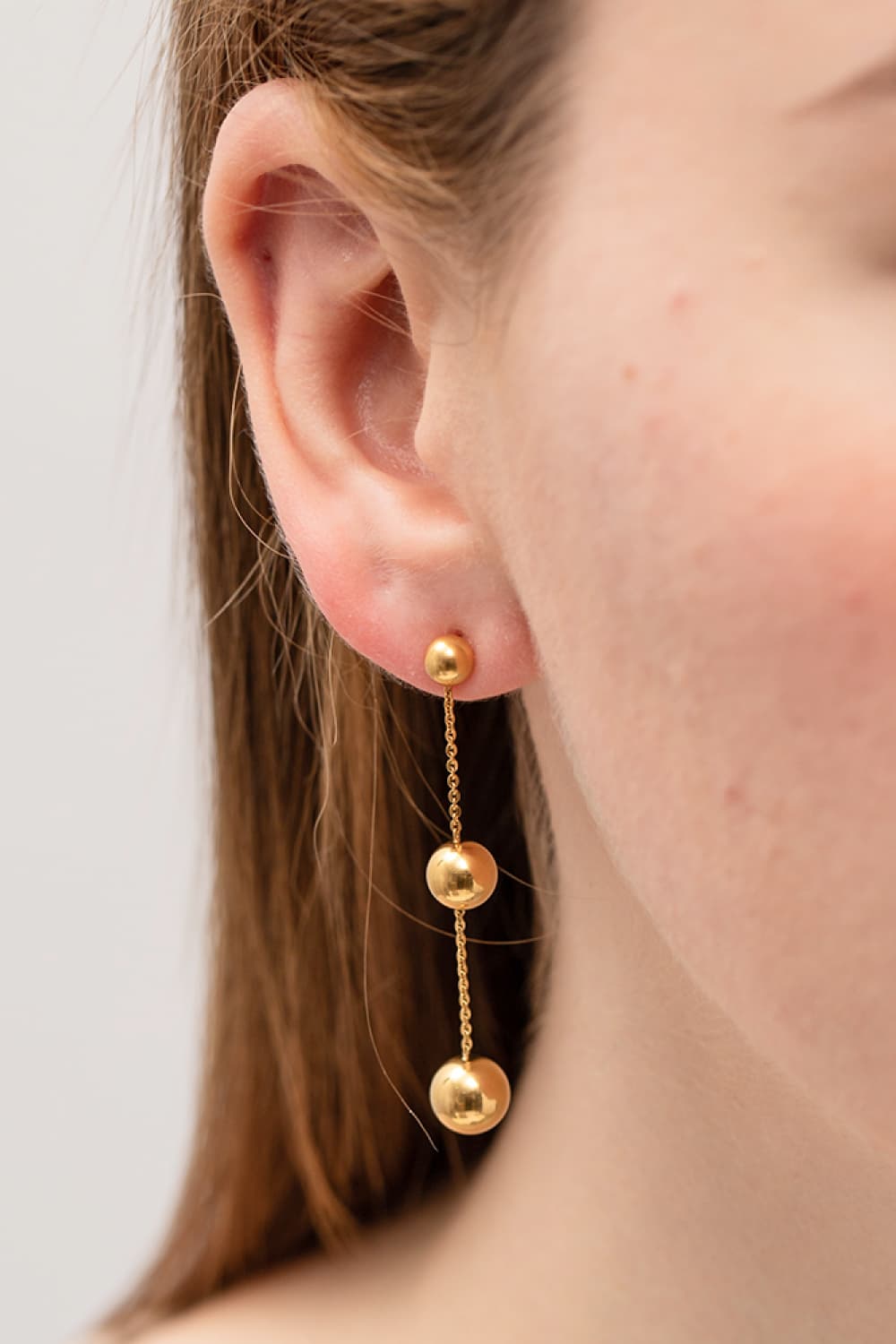 Ball Bead And Chain Stainless Steel Earrings-UHX-Gold-One Size-Urbanheer