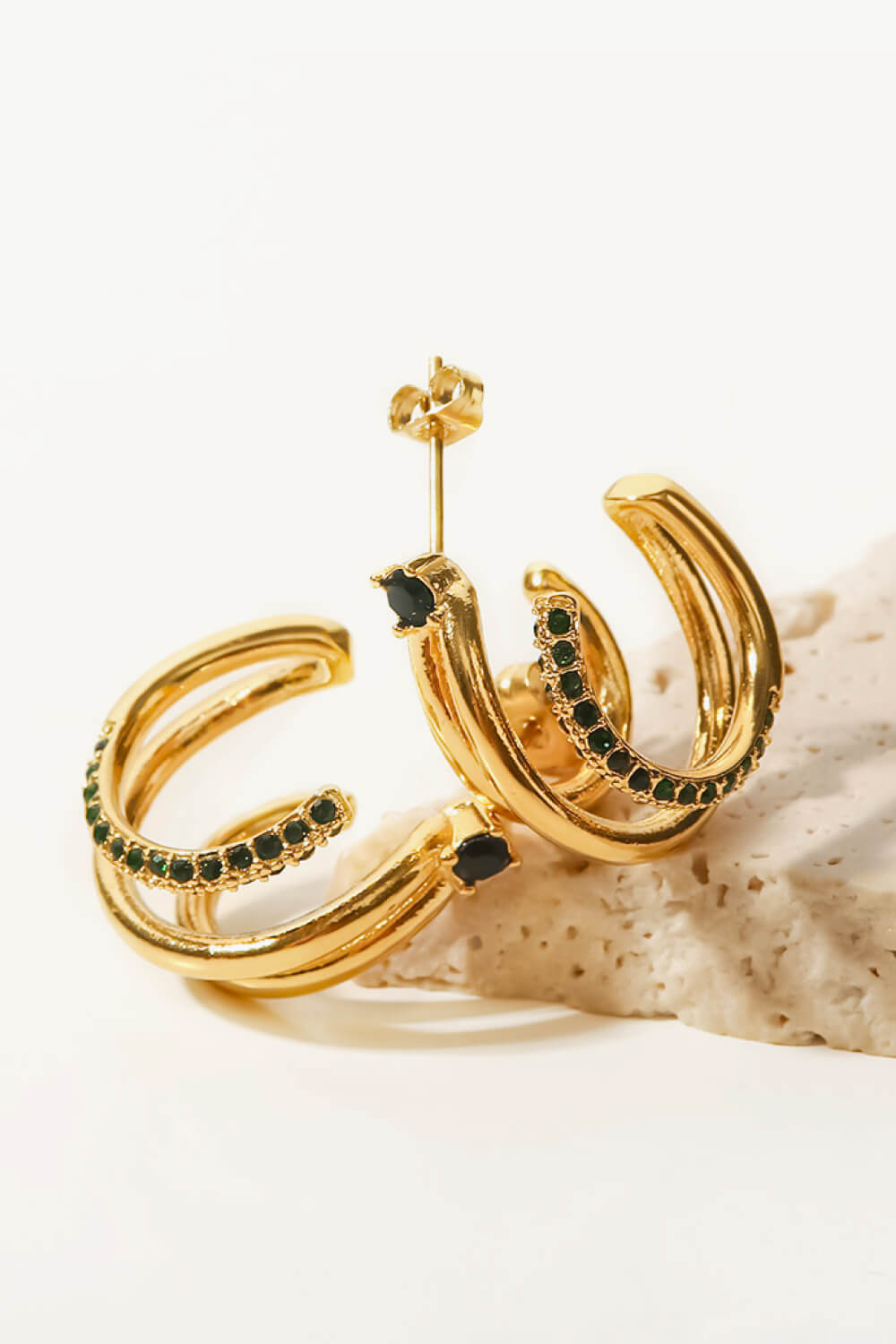 18K Gold Plated Cubic Zirconia Wrap C-Hoop Earrings-UHX-Gold/Green-One Size-Urbanheer