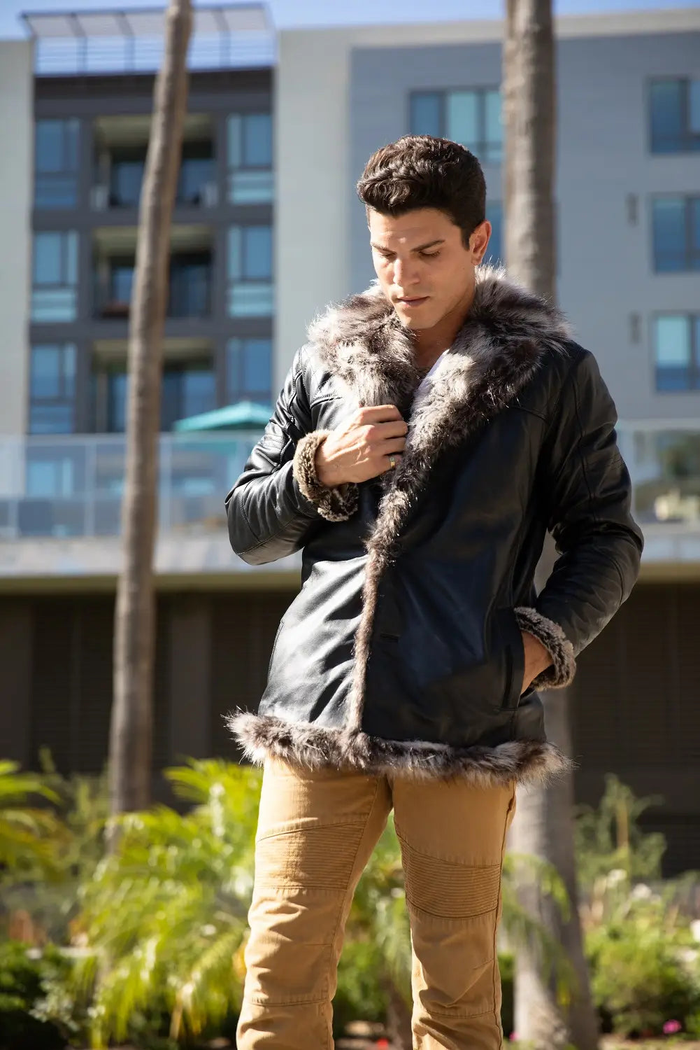 Men'S Jayden Shearling Faux Fur Leather Jacket-Clothing - Men-Fadcloset-Urbanheer