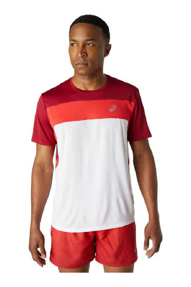 Men’S Short Sleeve T-Shirt Asics Race White Red-Clothing - Men-Asics-Urbanheer